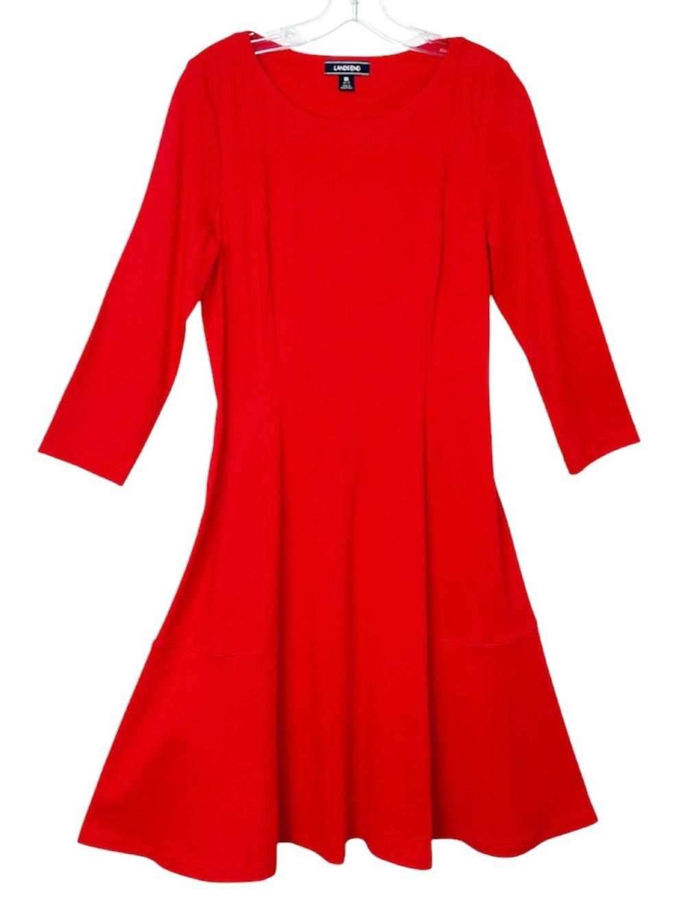 Lands End Red Fit n Flare Midi Length Dress Size Medium - Picture 2 of 9